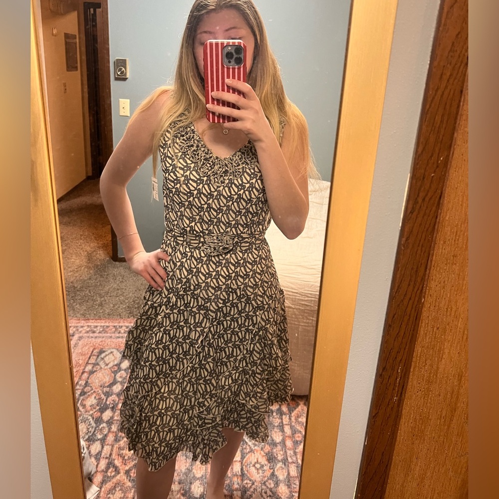 dressbarn country Black and Cream rope Print Midi Dress